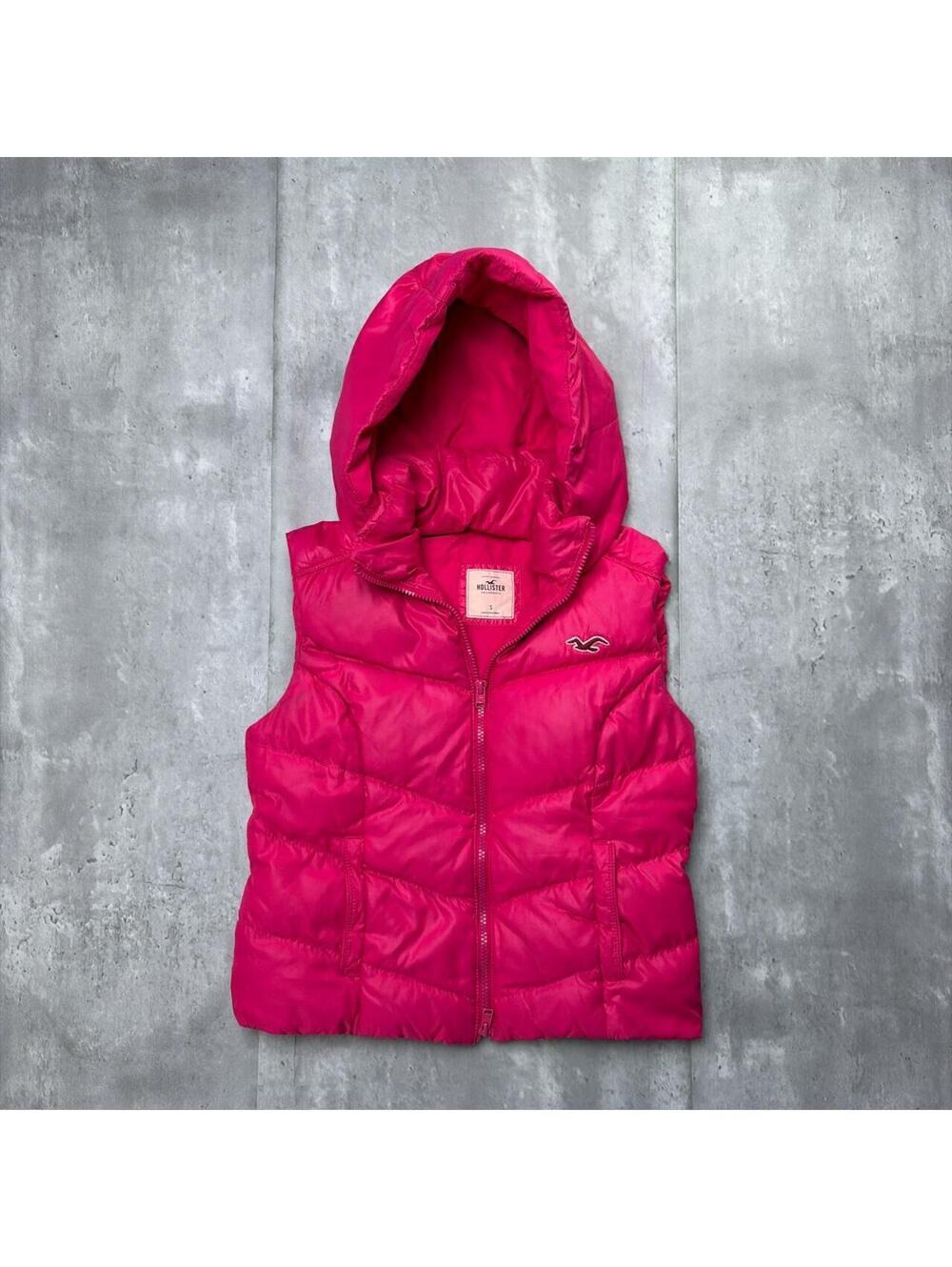 Y2K Pink Hollister Surf Grunge Puffer Hooded Vest